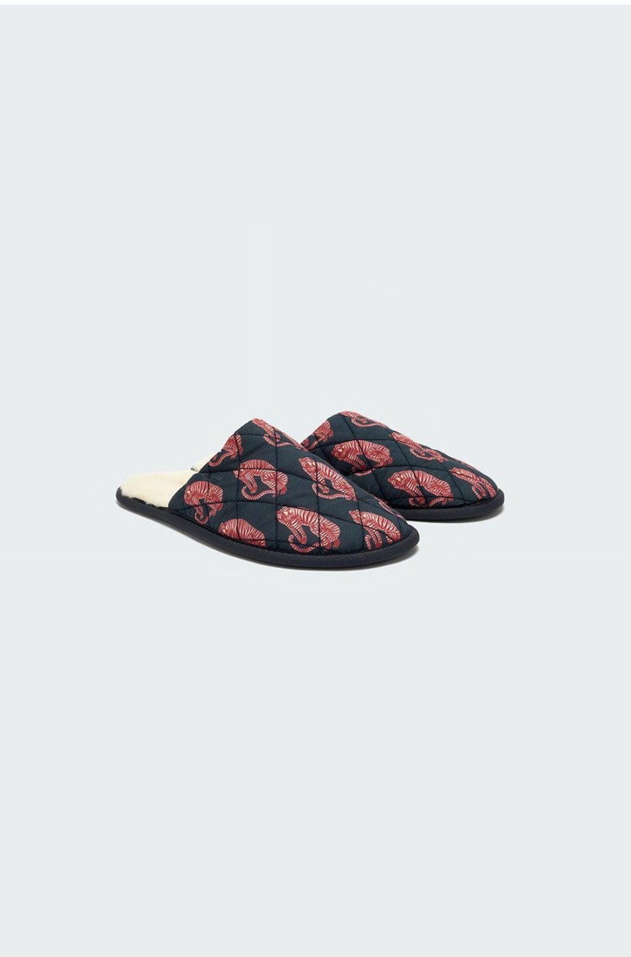 Women'S Clothing * | Tiger Print Slippers In Navy Pink High Quality Desmond & Dempsey