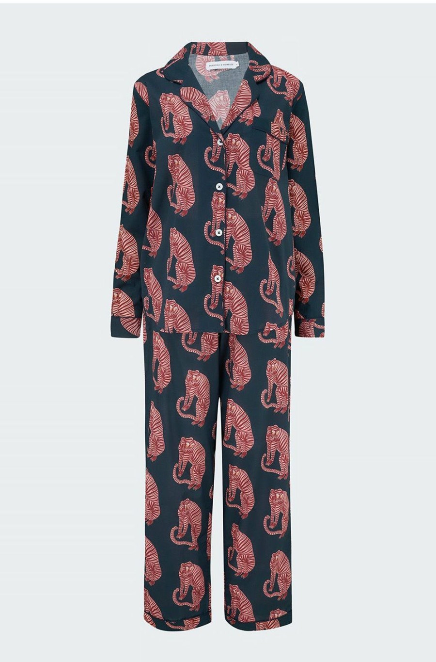 Women'S Clothing * | Tiger Print Pyjamas In Navy Pink Outlet Desmond & Dempsey