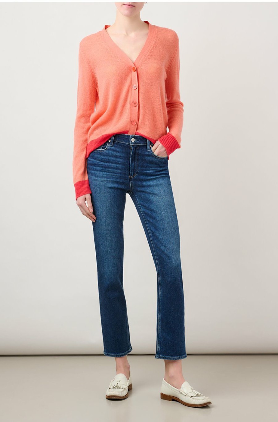 Women'S Clothing * | Contrast Cardigan In Coral Crimson Online Store Jumper 1234