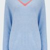 Women'S Clothing * | Tipped Loose V In Baby Blue Marl Coral Shop New Jumper 1234