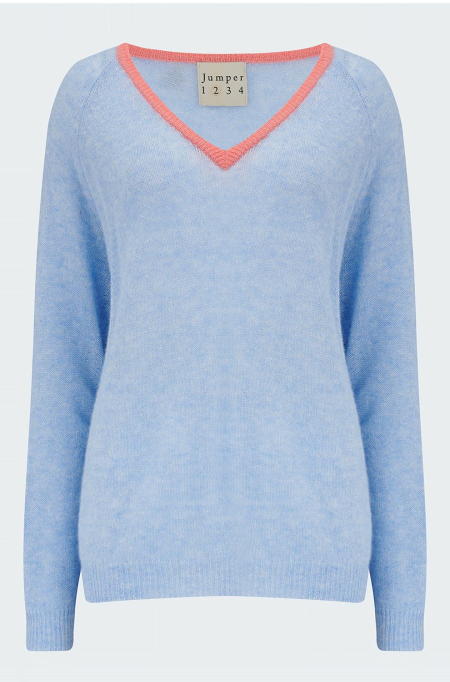 Women'S Clothing * | Tipped Loose V In Baby Blue Marl Coral Shop New Jumper 1234