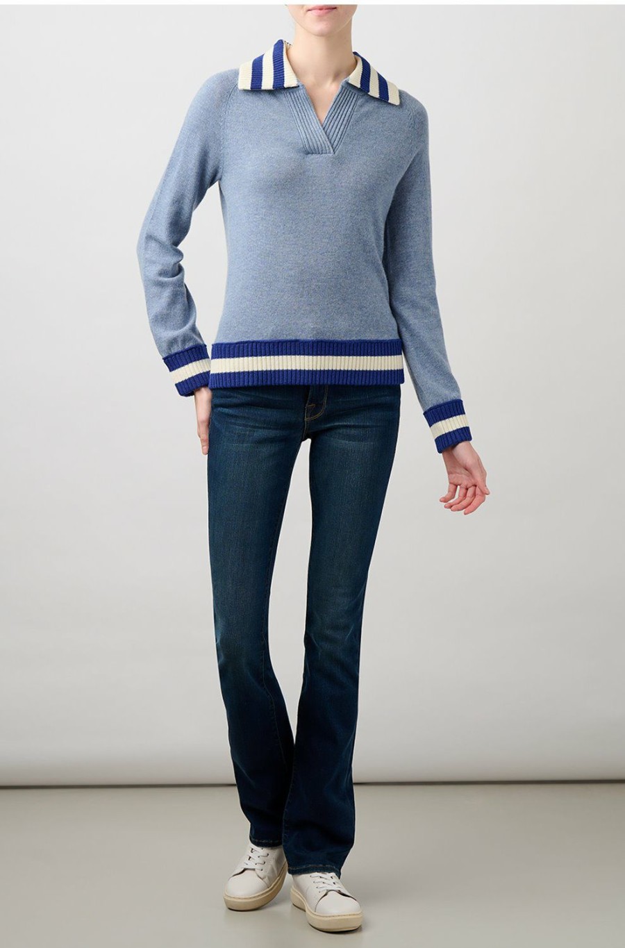 Women'S Clothing * | Hermia Sweater In Blue Cream Stripe Best Price Madeleine Thompson