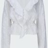 Women'S Clothing * | Ruffle Front Eyelet Long Sleeve Top In Blanc Fire Sale Frame