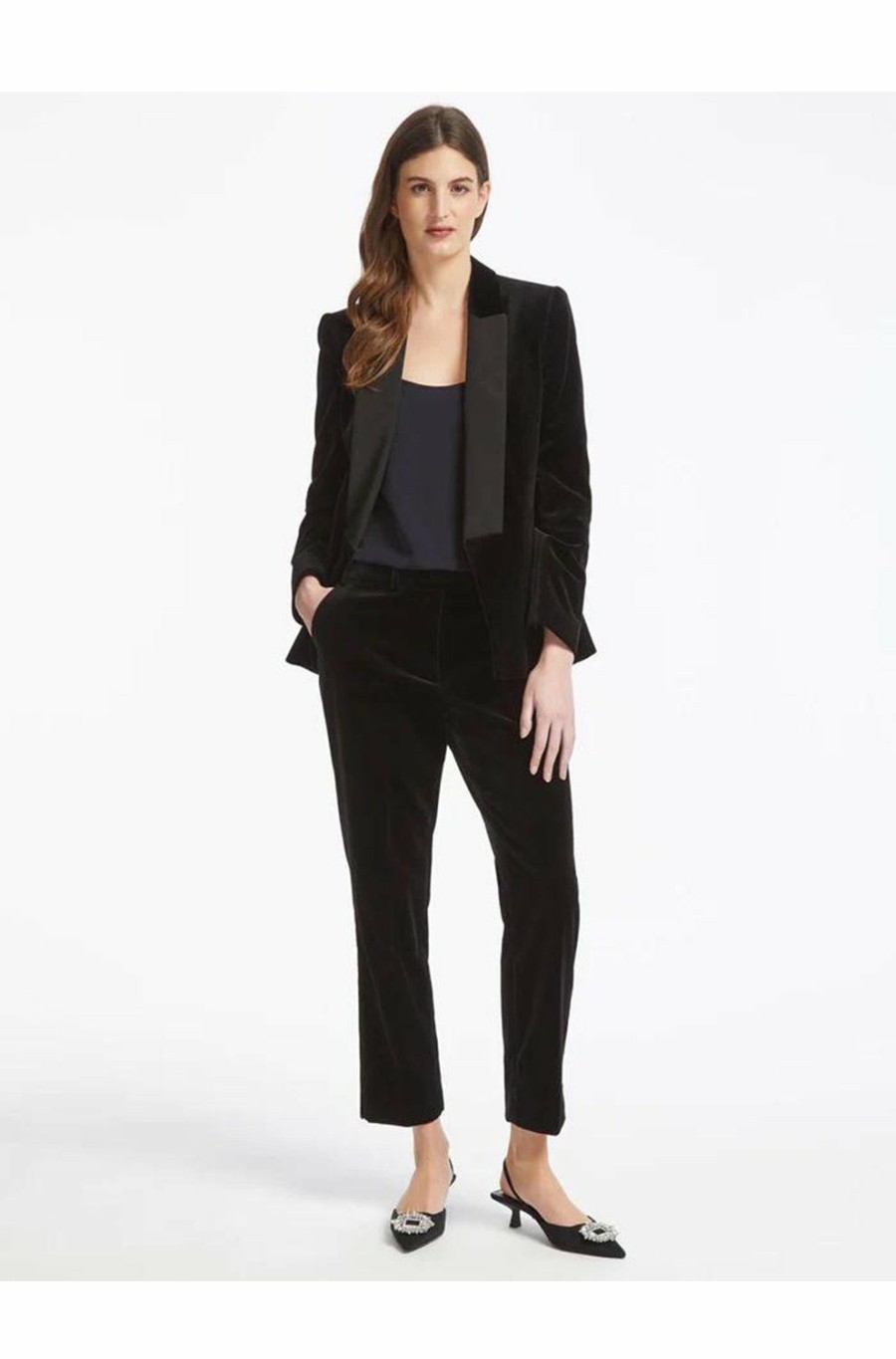 Women'S Clothing * | Jules Velvet Tuxedo Jacket In Black Crazy Deals Cefinn