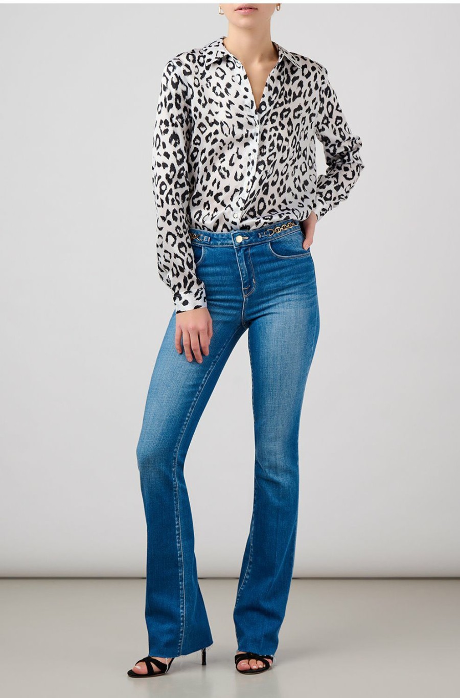 Women'S Clothing * | Tyler Long Sleeve In Black White Cheetah Excellent Quality L'Agence