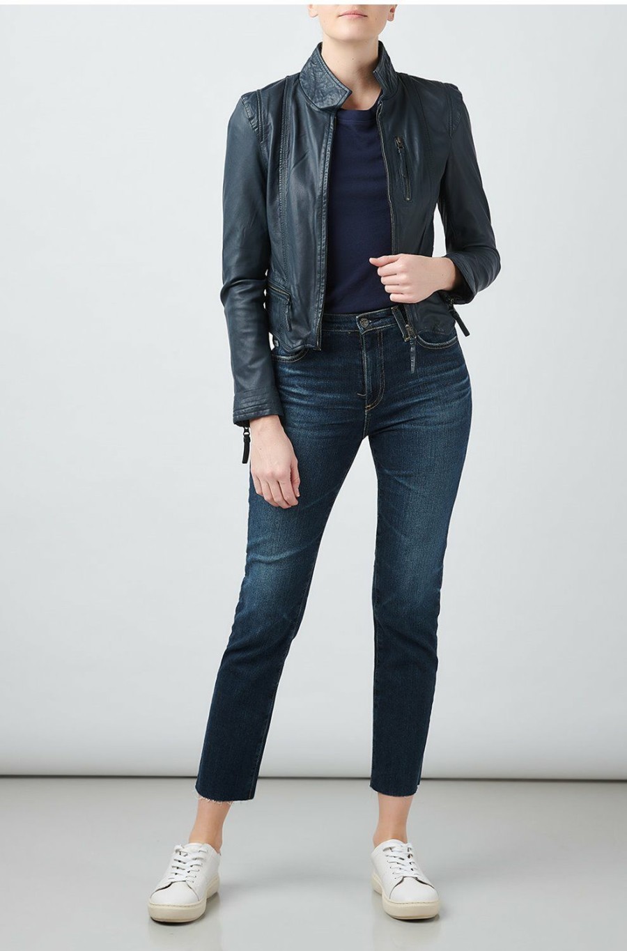 Women'S Clothing * | Ruci Leather Jacket In Navy Limited Edition Mdk