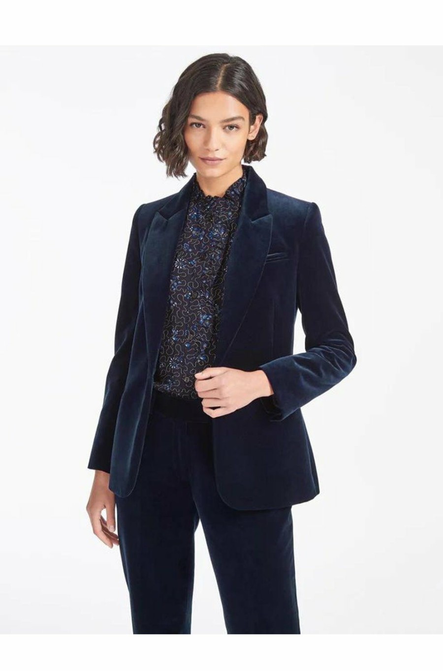 Women'S Clothing * | Jamie Velvet Blazer In Navy 100% Guarantee Cefinn