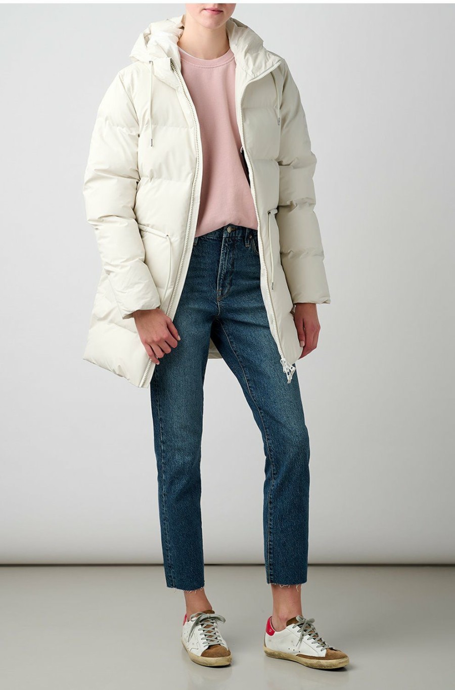 Women'S Clothing * | Tie Waist Puffer Jacket In Off White Sells Cheap Rains