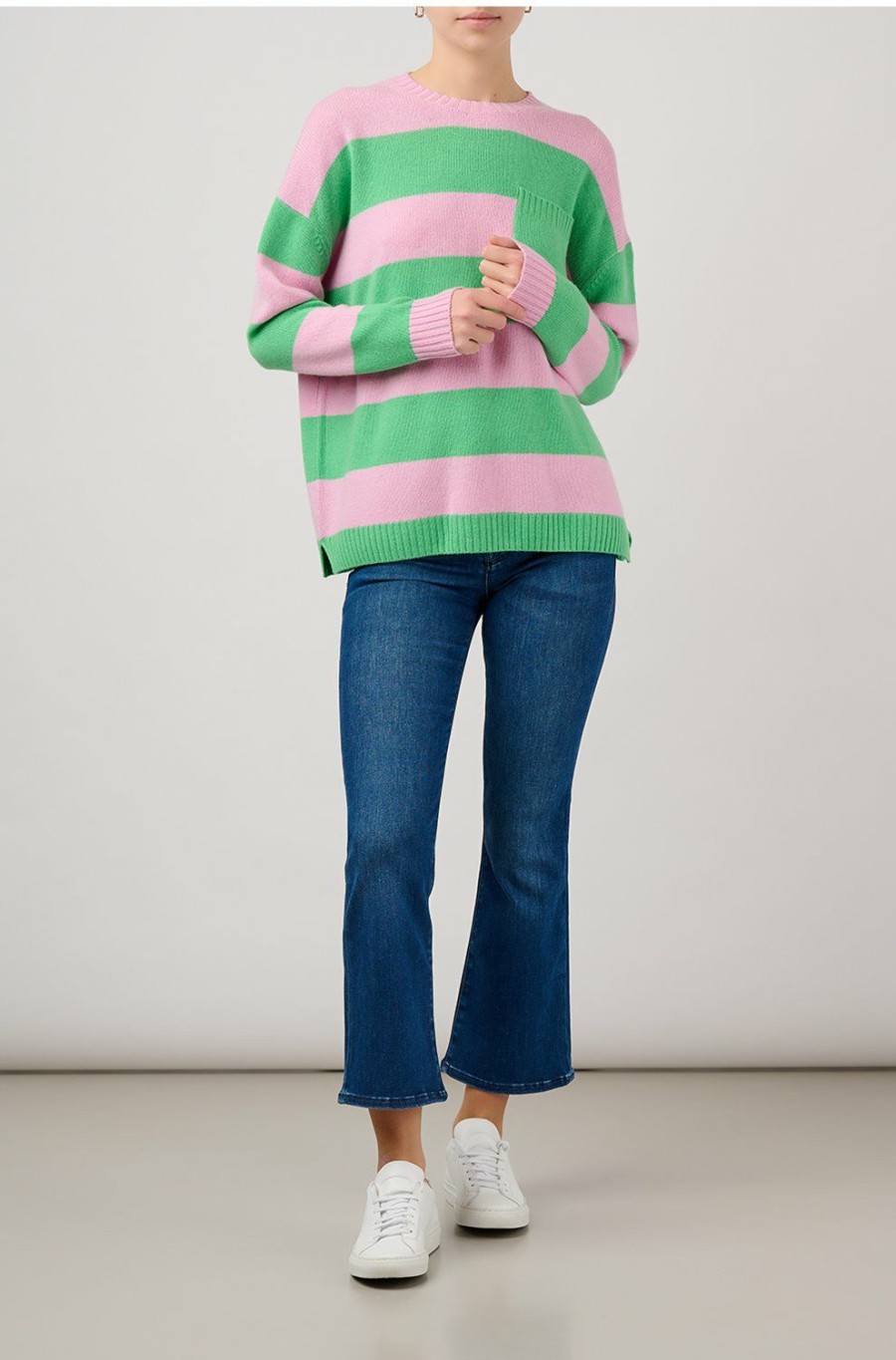 Women'S Clothing * | Round Sweater In Green Pink Stripe Special Allude