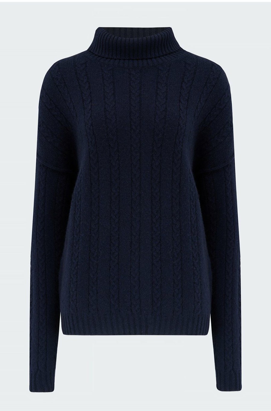 Women'S Clothing * | Plaited Cable Roll Neck In Navy Best Sale Jumper 1234