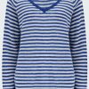 Women'S Clothing * | Little Stripe V In Denim Cream Emerald Cheap Online Jumper 1234