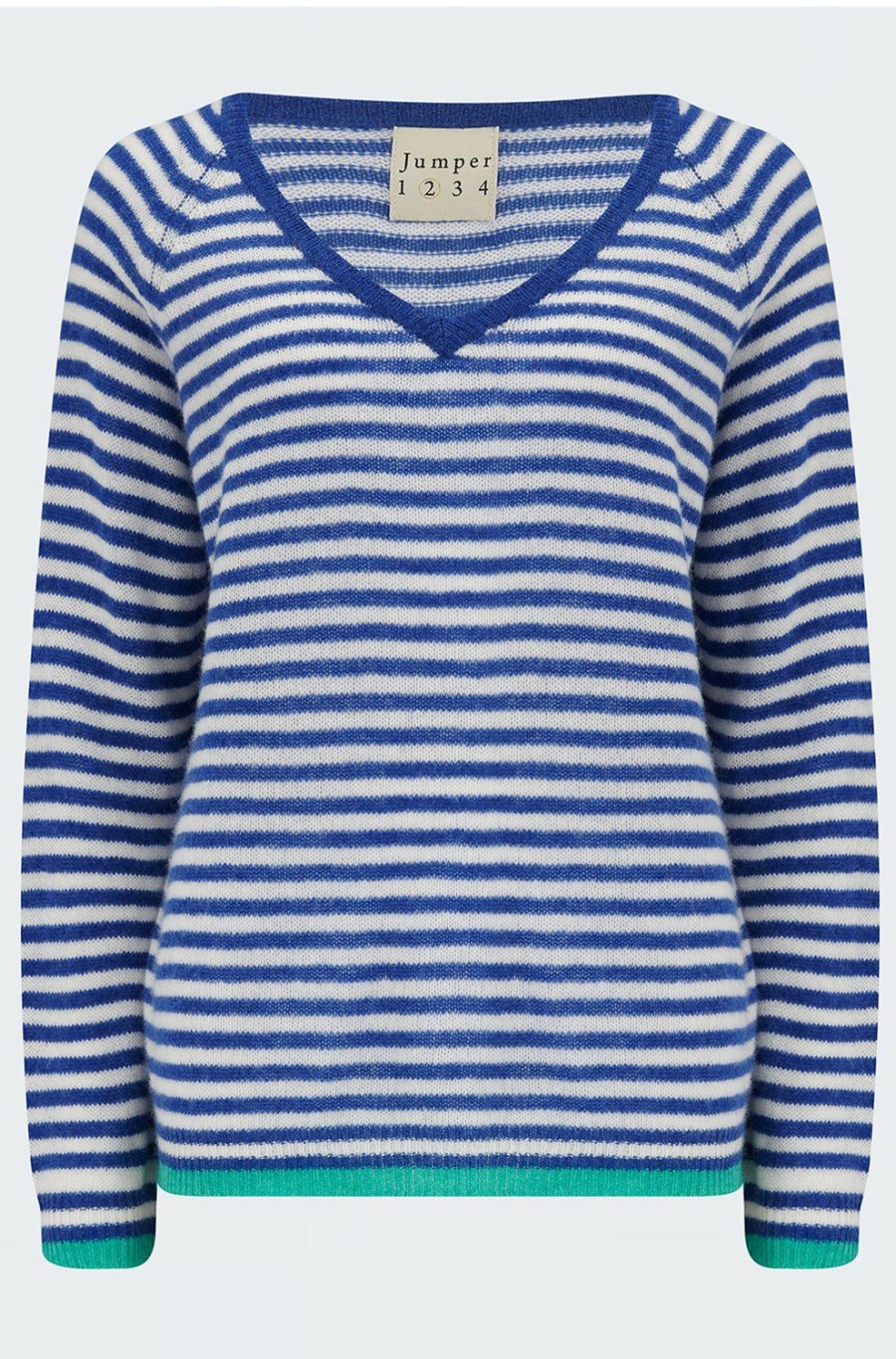 Women'S Clothing * | Little Stripe V In Denim Cream Emerald Cheap Online Jumper 1234