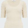 Women'S Clothing * | Smocked Short Sleeve Knit Top In Bone Excellent Frame