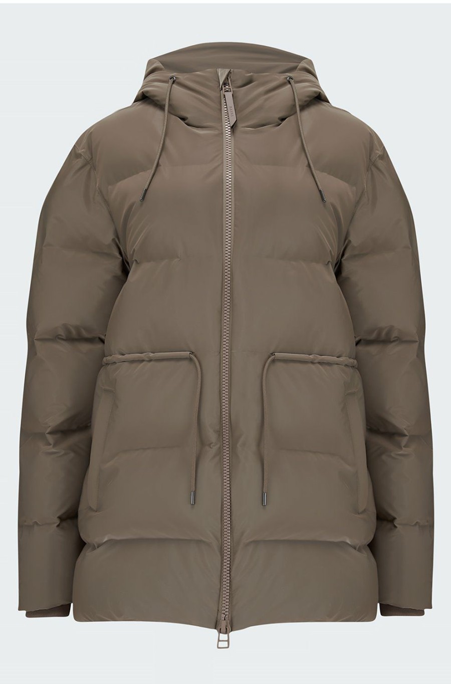 Women'S Clothing * | Tie Waist Puffer Jacket In Velvet Taupe Offering Discounts Rains