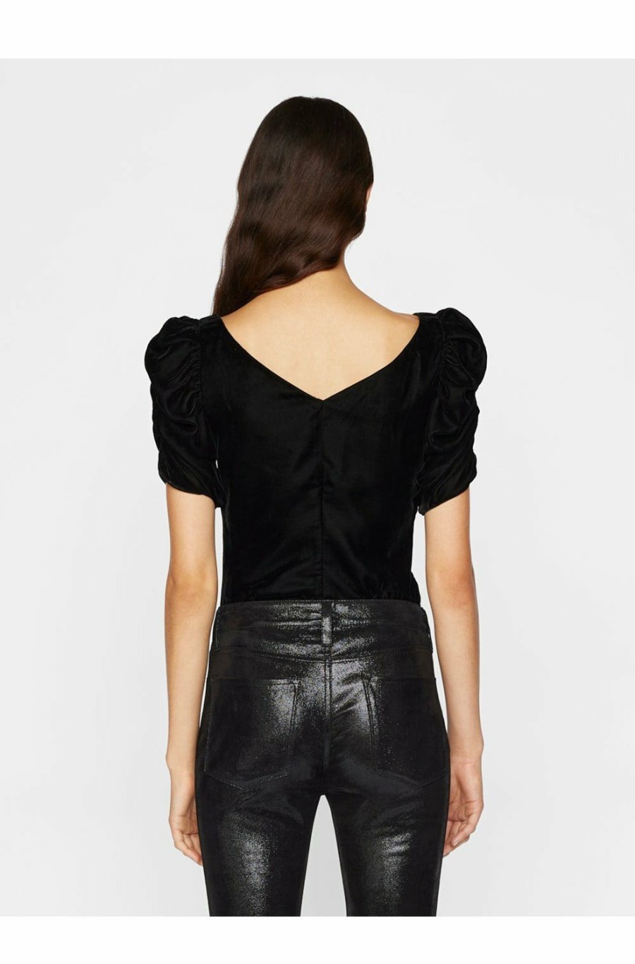 Women'S Clothing * | Velvet Ruched Sleeve Top In Noir Good Quality Frame