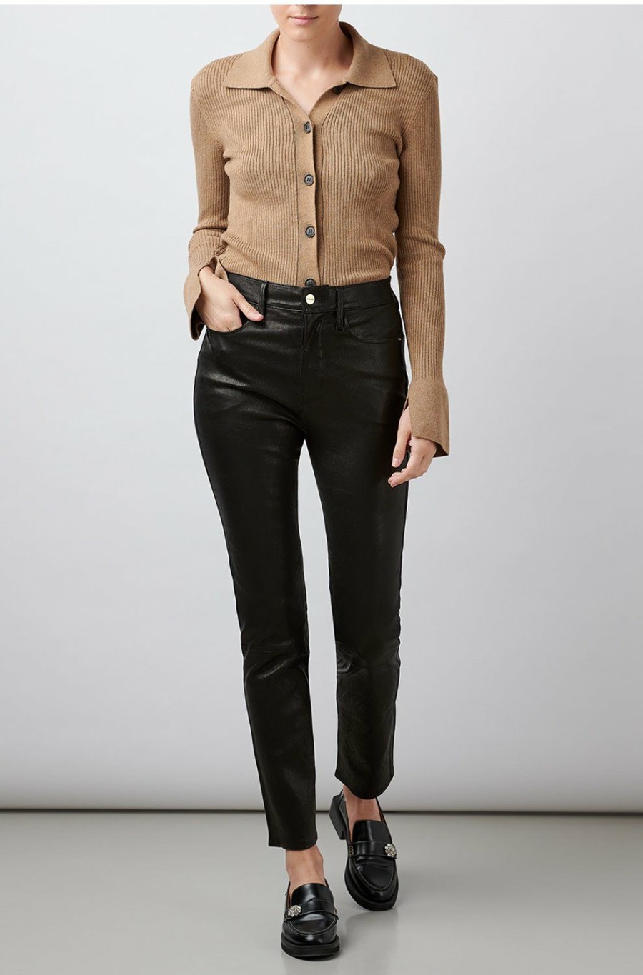 Jeans * | Le Sylvie Straight Jean In Noir Leather Excellent Quality Frame