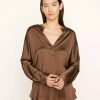 Women'S Clothing * | Band Collar Blouse In Bark Good Quality Vince