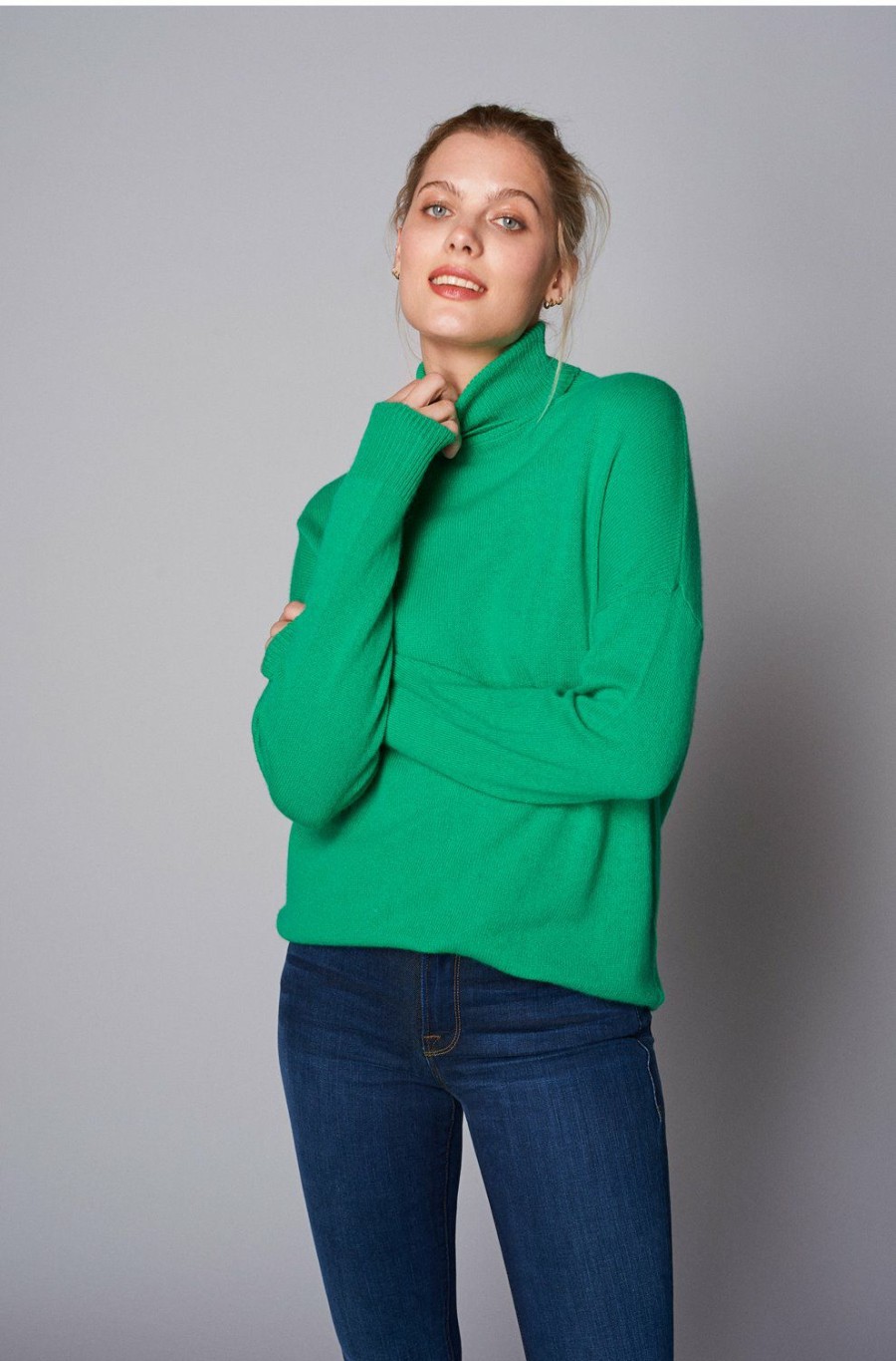 Women'S Clothing * | Lightweight Roll Collar In Bright Green Outlet Sale Jumper 1234