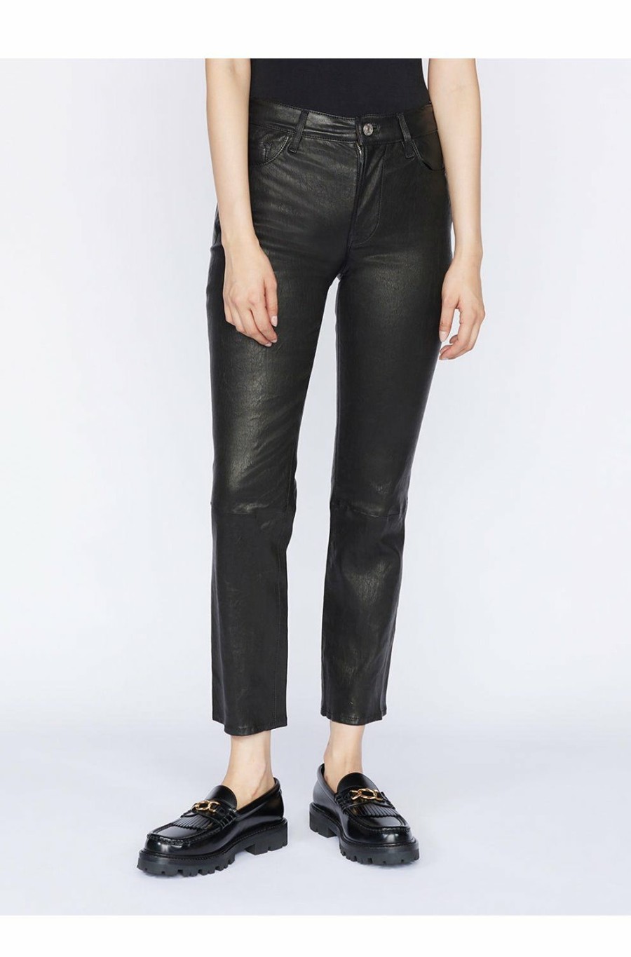 Women'S Clothing * | Le High Straight Leather In Noir Best Price Frame