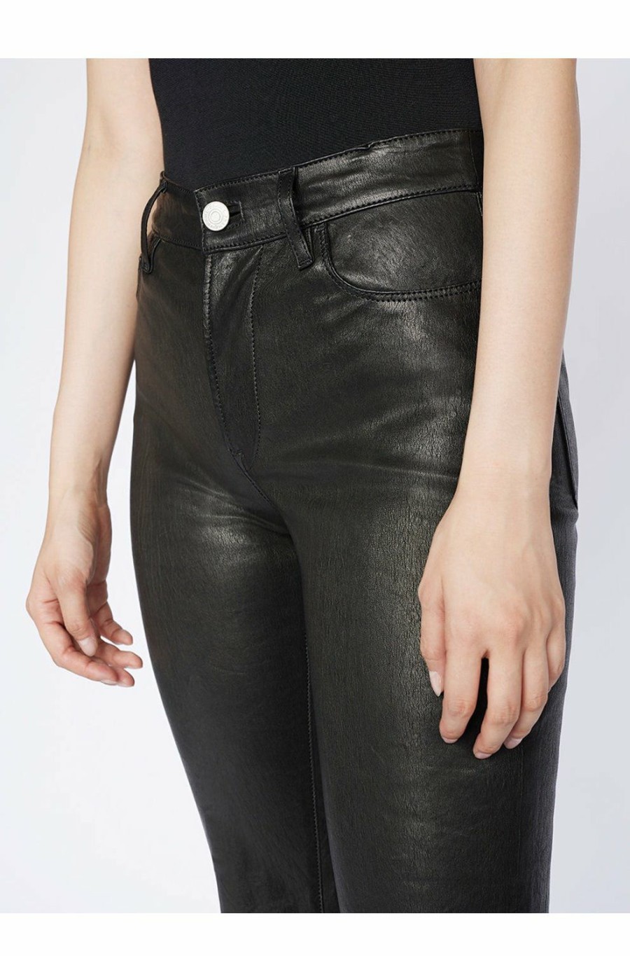 Women'S Clothing * | Le High Straight Leather In Noir Best Price Frame