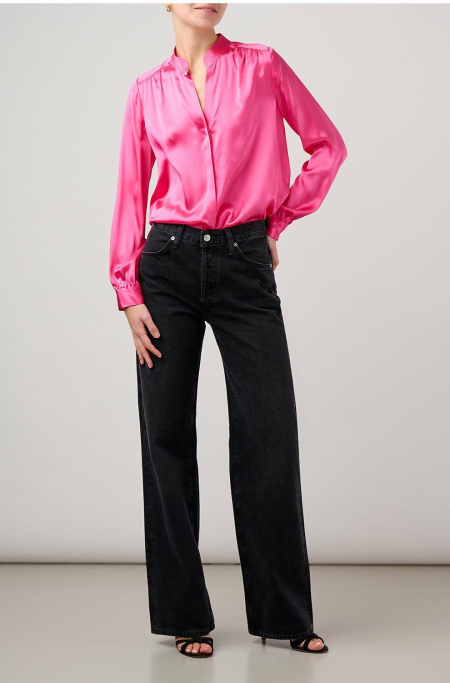 Women'S Clothing * | Bianca Band Collar Blouse In Pink Glo Exclusive L'Agence