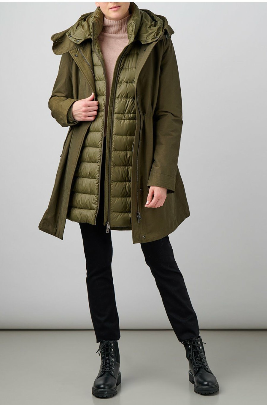 Women'S Clothing * | Long Military Parka 3In1 In Dark Green Flash Sale Woolrich