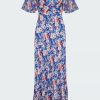 Women'S Clothing * | Florida Flutter Sleeve Midi Dress In Blue Daisy Trail Clearance Rixo