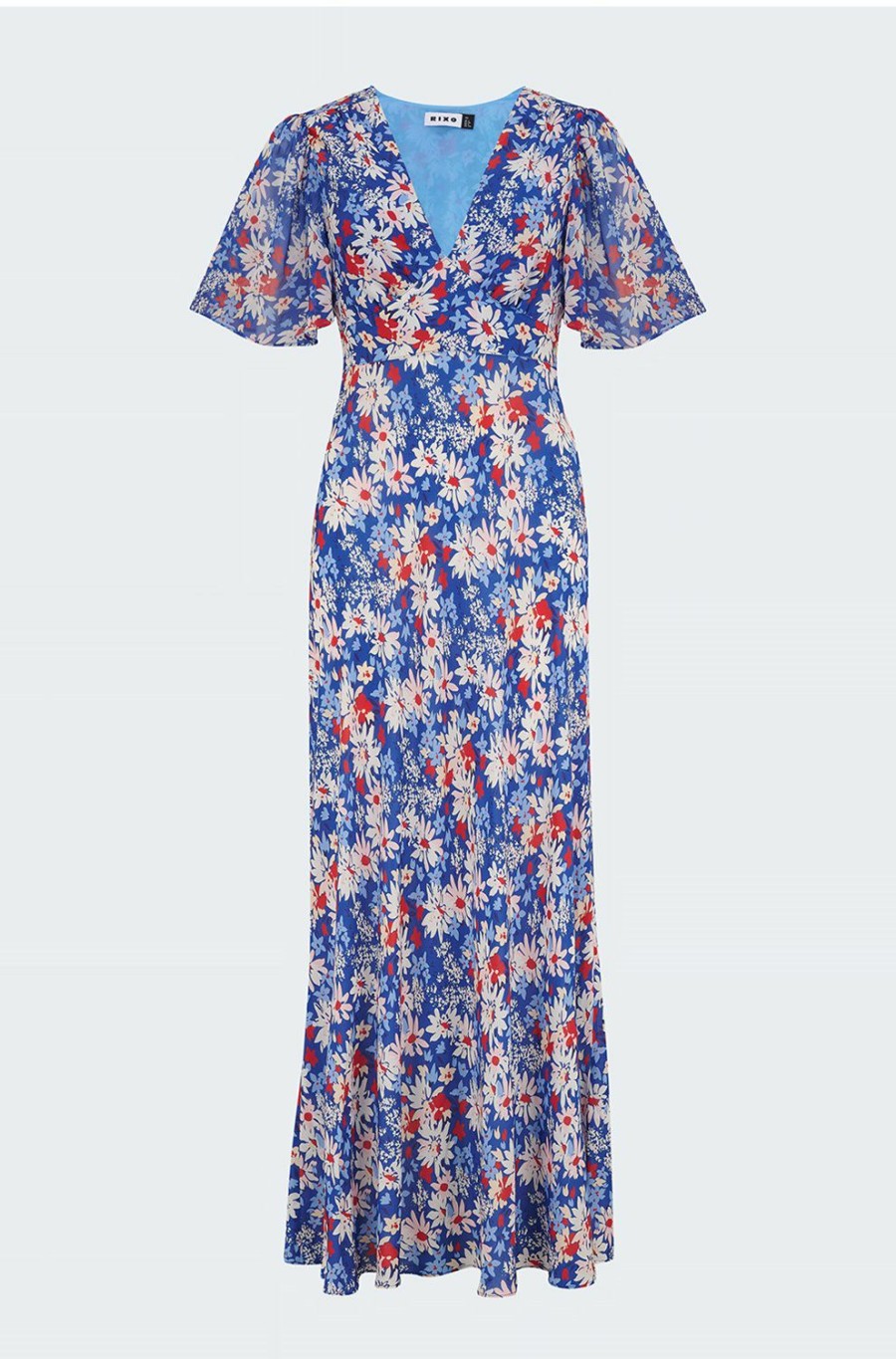 Women'S Clothing * | Florida Flutter Sleeve Midi Dress In Blue Daisy Trail Clearance Rixo