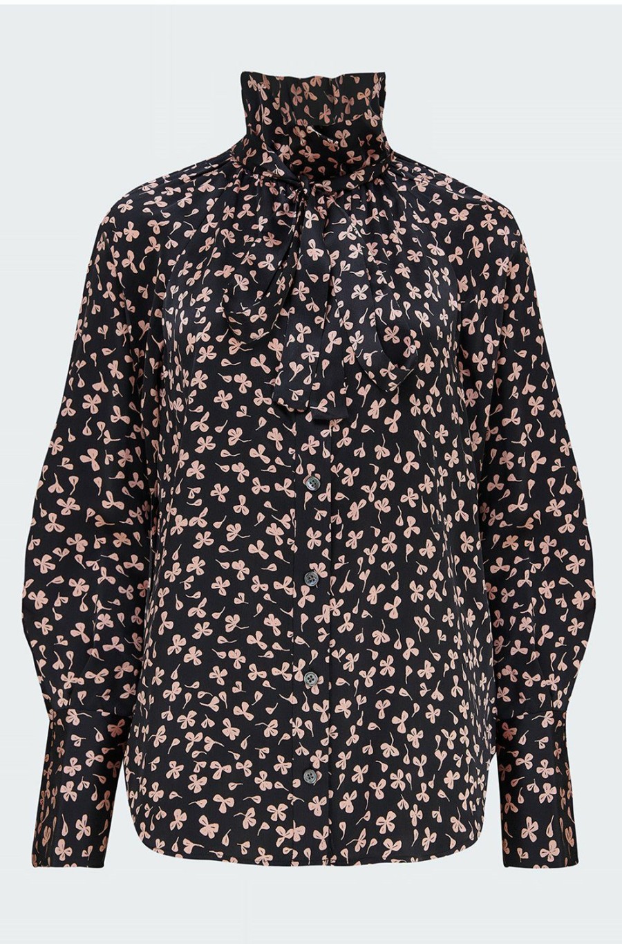 Women'S Clothing * | Nela Silk Satin Shirt In True Black Misty Rose Best-Selling Equipment