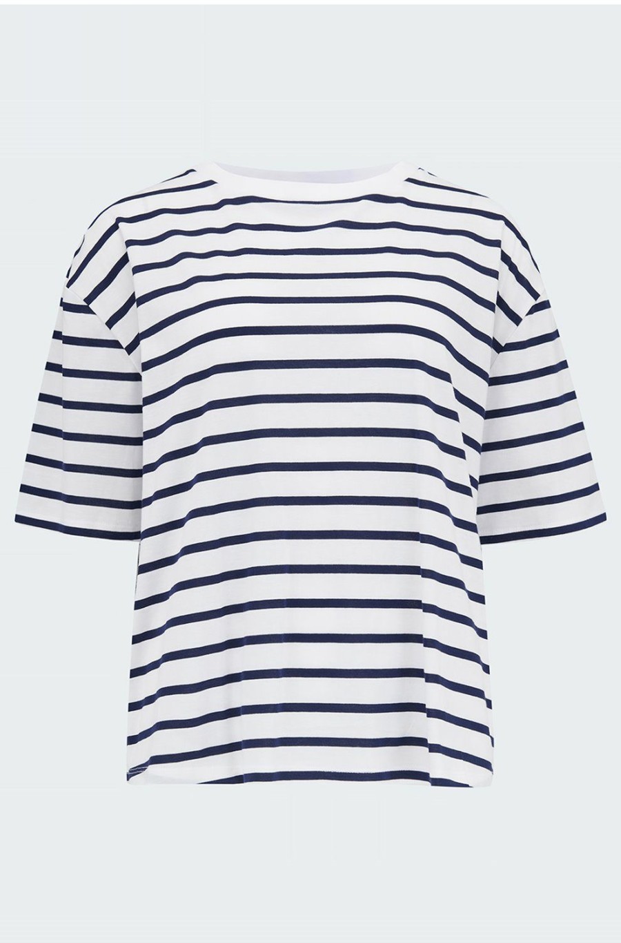 Women'S Clothing * | Round Neck T-Shirt In Navy White Stripe Exclusive Design Allude