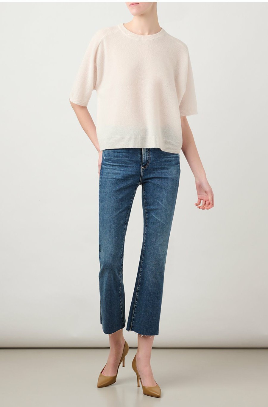 Women'S Clothing * | Caroline Short Sleeve Jumper In Alabaster Top Sell 360 Cashmere