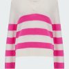 Women'S Clothing * | Polo Sweater In Fuschia Pink Stripe Best Sellers Allude