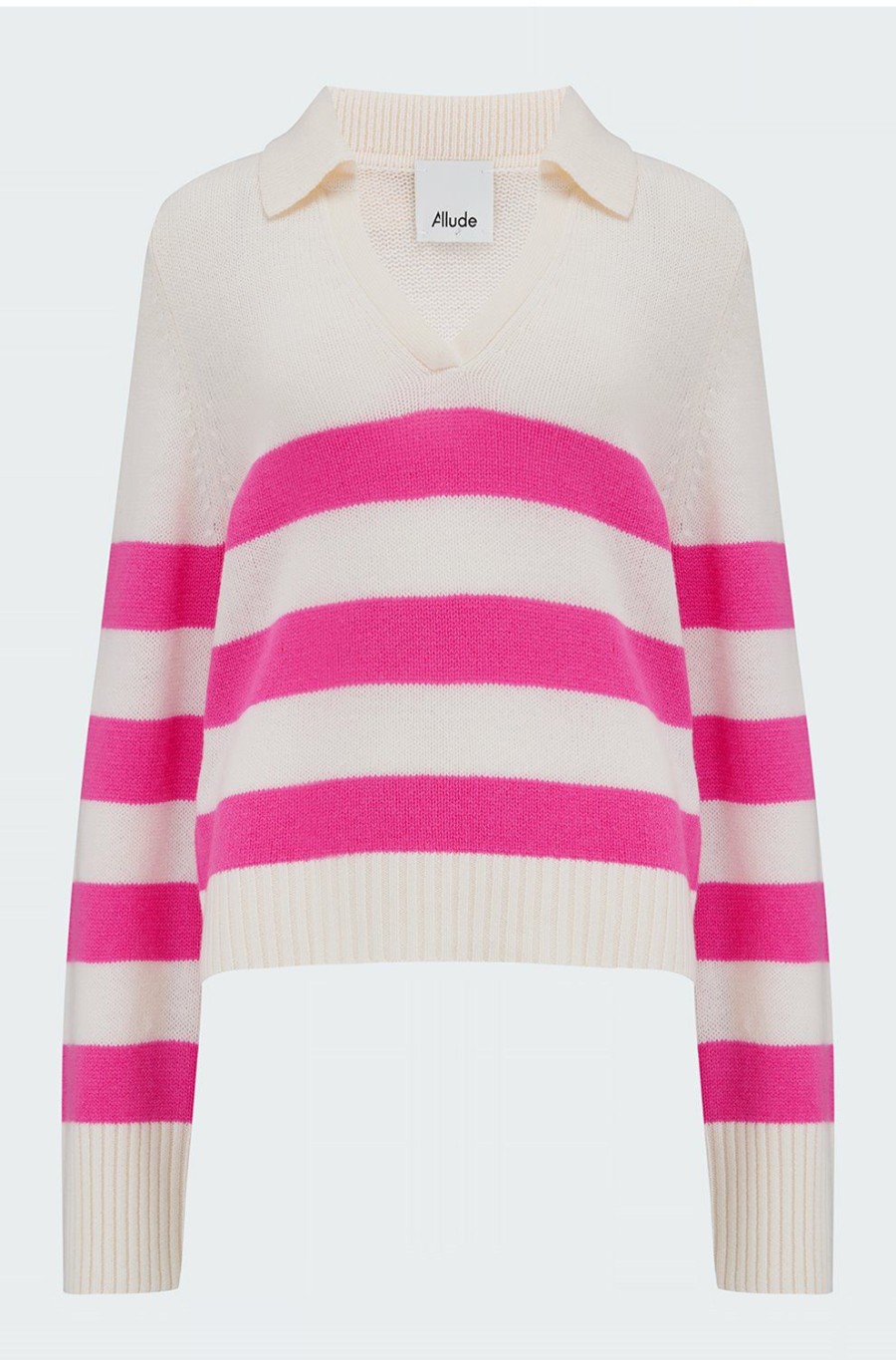 Women'S Clothing * | Polo Sweater In Fuschia Pink Stripe Best Sellers Allude