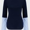 Women'S Clothing * | Roscoe Mixed Media Sweater In Navy Best Price Veronica Beard