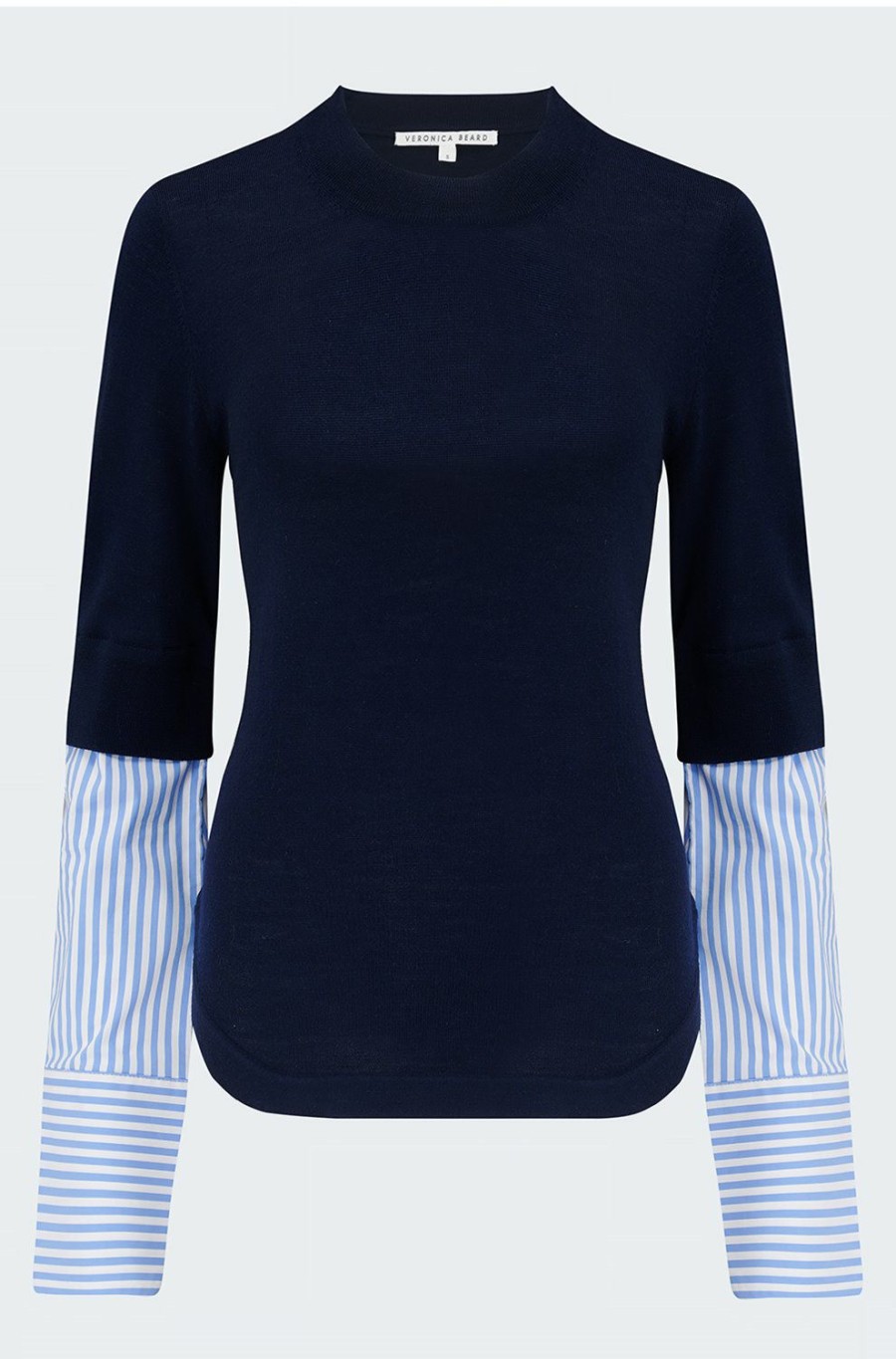 Women'S Clothing * | Roscoe Mixed Media Sweater In Navy Best Price Veronica Beard