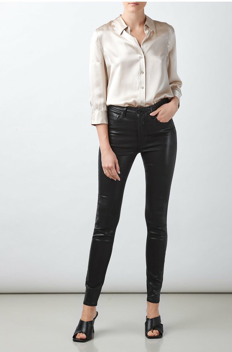 Denim * | Marguerite Skinny Jean In Noir Coated Online Sale L'Agence